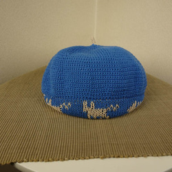 コットンのゆったりベレー帽（コバルトブルー×ライトベージュ） 8枚目の画像