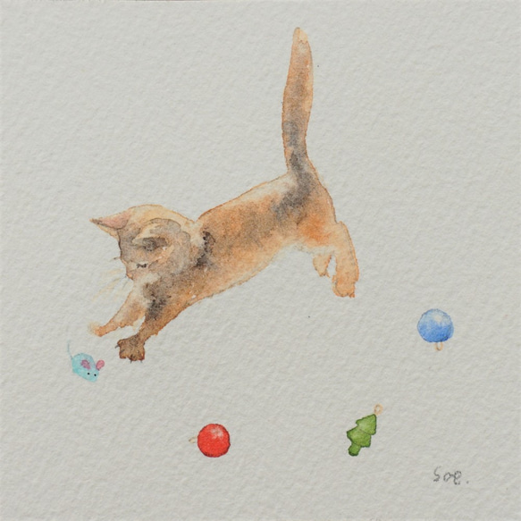 【送料無料】絵画「neko　（あそぶ猫）」 1枚目の画像