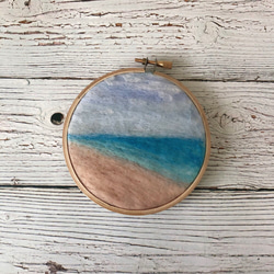海辺の風景羊毛フェルト刺繍/海岸風景 1枚目の画像