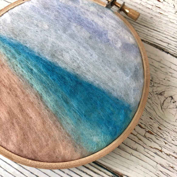海辺の風景羊毛フェルト刺繍/海岸風景 2枚目の画像