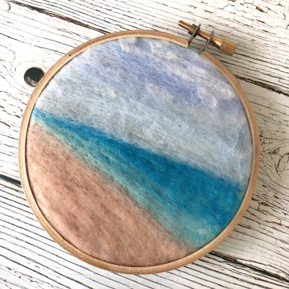 海辺の風景羊毛フェルト刺繍/海岸風景 3枚目の画像