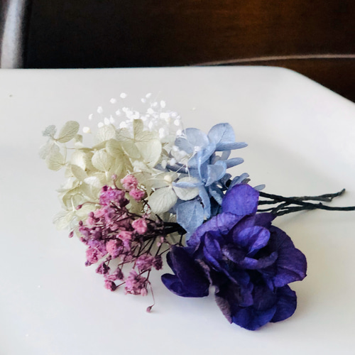 プリザーブド&ドライフラワーの髪飾り♥️ブルー系ヘッドドレス