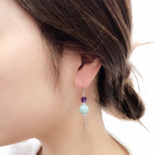 14Kgf／K14gf ラリマー一粒ピアス／バーピアス 天然石 イヤリング