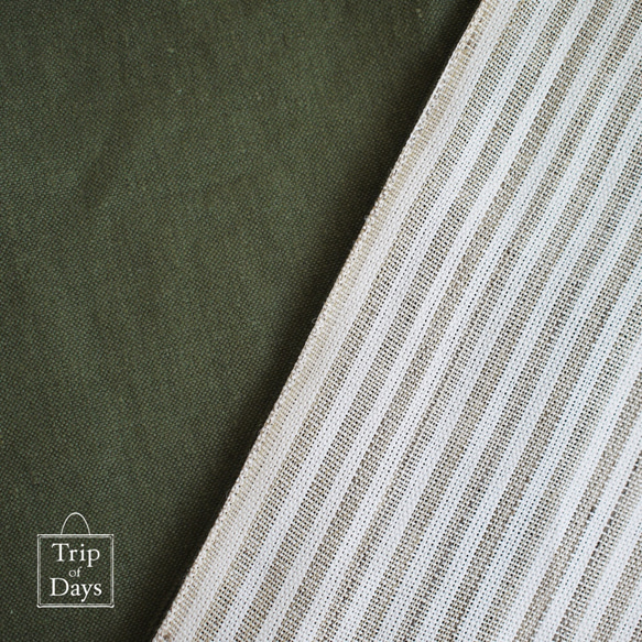 ちょっとそこまで、のお出かけに。シンプルで軽い！手織り麻のワンマイルバッグ size L「生成しま×深緑(L1)」 5枚目の画像