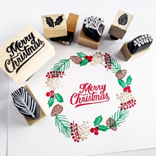 クリスマスカードセット① はんこ・スタンプ 消しゴムはんこの黒