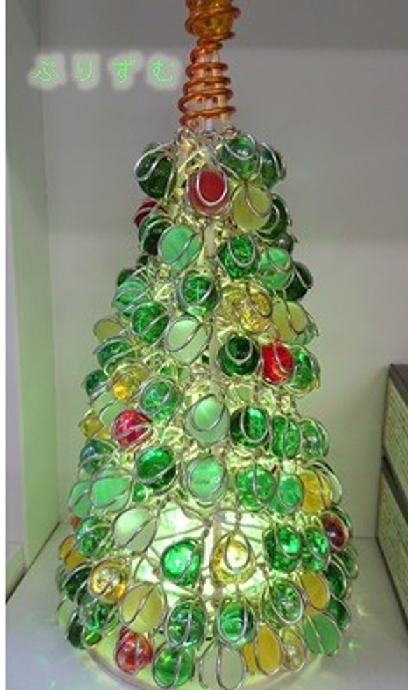 ビー玉のクリスマスツリー（LEDコースター付）【マーブルアート】 4枚目の画像