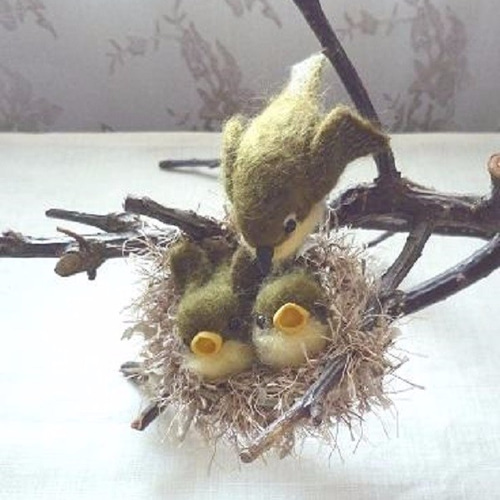 小鳥の親子 羊毛フェルト ハンドメイド 鳥