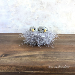 かぎ針編みの鳥の巣・２羽用-nest7グレー 5枚目の画像