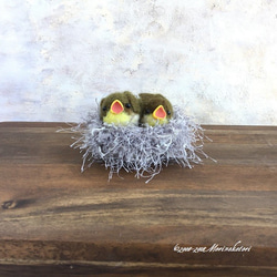 かぎ針編みの鳥の巣・２羽用-nest7グレー 7枚目の画像