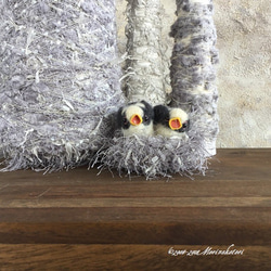 かぎ針編みの鳥の巣・２羽用-nest7グレー 3枚目の画像