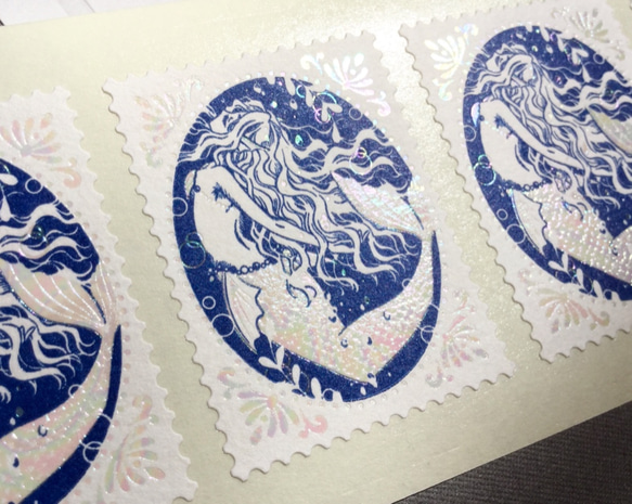 切手型箔押しシール5枚セット【人魚姫】 5枚目の画像