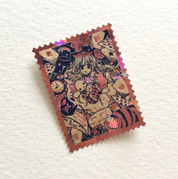 切手型箔押しシール5枚セット【不思議の国のアリス】 1枚目の画像