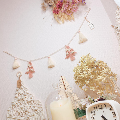 マクラメ編みガーランド（クリスマスツリー）ピンク ガーランド ten412