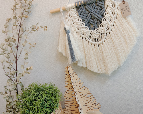 マクラメ編みタペストリー （タッセルグレー） タペストリー・壁掛け