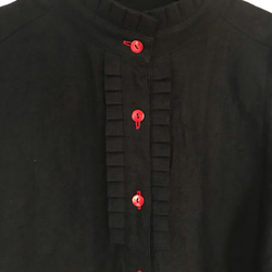 バンブーリネン  フリルシャツ black 遠州織物 1枚目の画像
