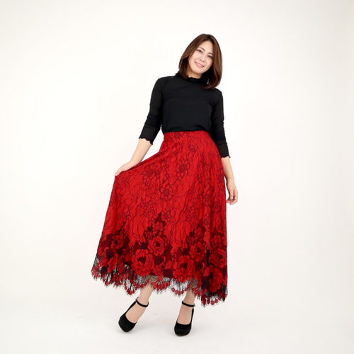 ♡再々入荷♡ドローイングフラワーレーススカート(レッド ♡再々入荷♡ドローイングフラワーレーススカート(レッド