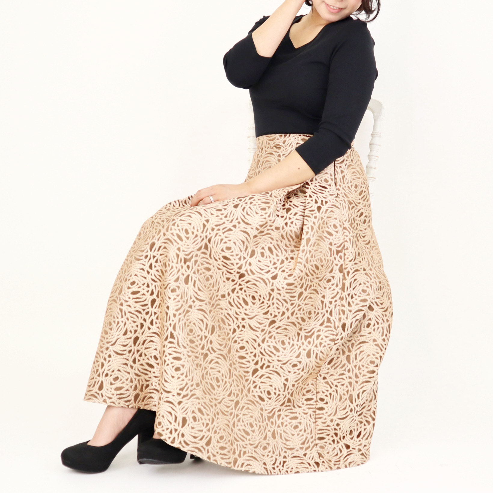 ♡再々々々々々々入荷♡総柄コードジャガードフレアスカート（ブラウン）