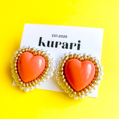 要相談】コーラルピンクのハートデコピアス ピアス（その他） kurari