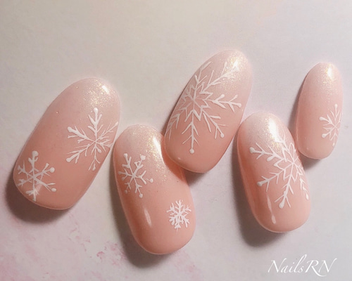 オーダーネイルチップNo.15 冬 手書き雪の結晶 クリスマス オーダーネイルチップNo.15 冬 手書き雪の結晶 クリスマス