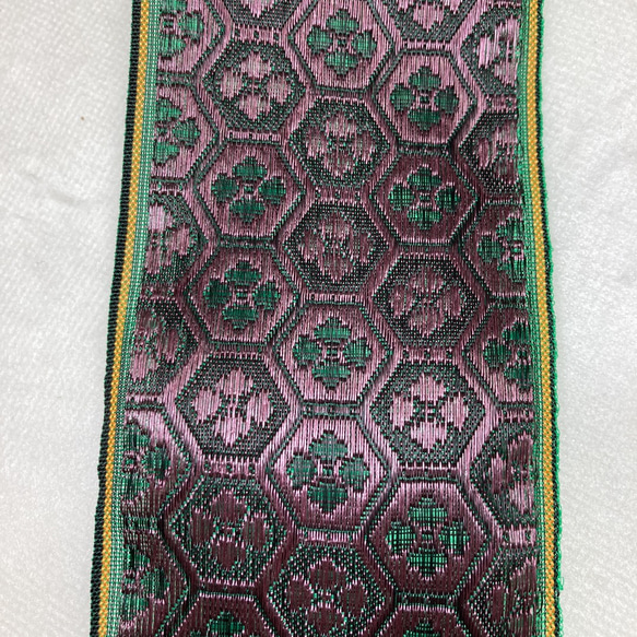 セール品　緑紫高貴六角3m畳へり畳ヘリ畳縁材料 ハンドメイド 和風素材 お土産リボンバッグ 4枚目の画像