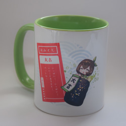 『おみくじマグカップ』グリーン　茶柱乙女　 2枚目の画像