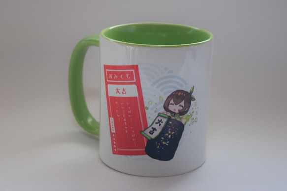 『おみくじマグカップ』グリーン　茶柱乙女　 2枚目の画像