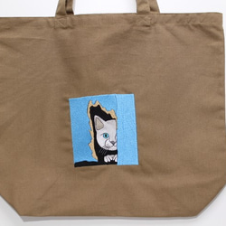 MZ　ＤＥＳＩＧＮ　のぞき猫　サンドベージュ　Lサイズ　キャンバストートバッグ 2枚目の画像