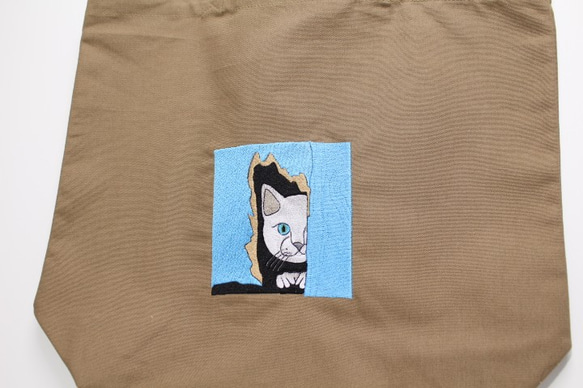 MZ　ＤＥＳＩＧＮ　のぞき猫　サンドベージュ　Lサイズ　キャンバストートバッグ 4枚目の画像