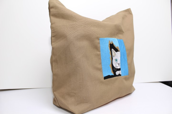 MZ　ＤＥＳＩＧＮ　のぞき猫　サンドベージュ　Lサイズ　キャンバストートバッグ 6枚目の画像