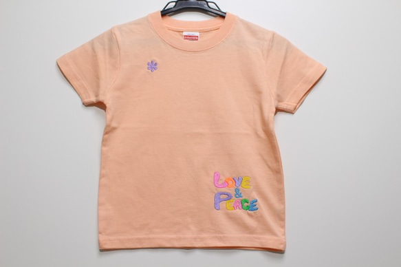 　ＭＺ　ＤＥＳＩＧＮ　 ラブアンドピース　Ｔシャツ　色アプリコット１１０CM 2枚目の画像