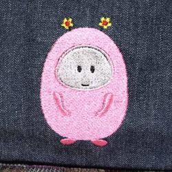 　MZ刺繍デザイン　インディゴ　デニム ファスナーポーチ（M) 2枚目の画像