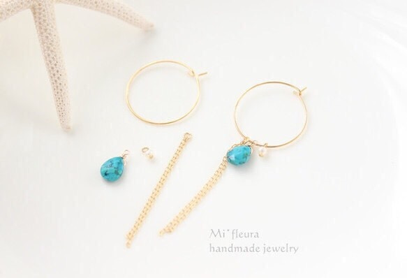 ＜14kgf＞Turquoise hoop pierce 2枚目の画像