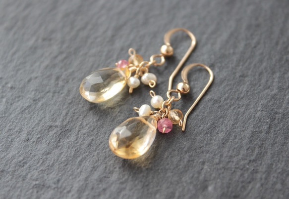 Citrine & Pink spinel Pierce 2枚目の画像