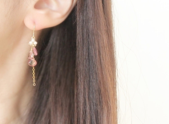 ＜14kgf＞Pink topaz flower pierce 4枚目の画像