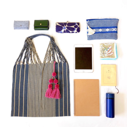 メキシコ/コットン】ハンモックバッグ(ポンポンチャーム付・マルチ