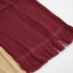 [棉質組合圍巾] 402 酒紅色 x 黃米色/100% 有機蘇比馬棉/防紫外線 第3張的照片