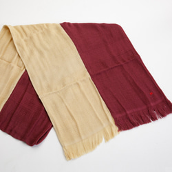 [棉質組合圍巾] 402 酒紅色 x 黃米色/100% 有機蘇比馬棉/防紫外線 第4張的照片
