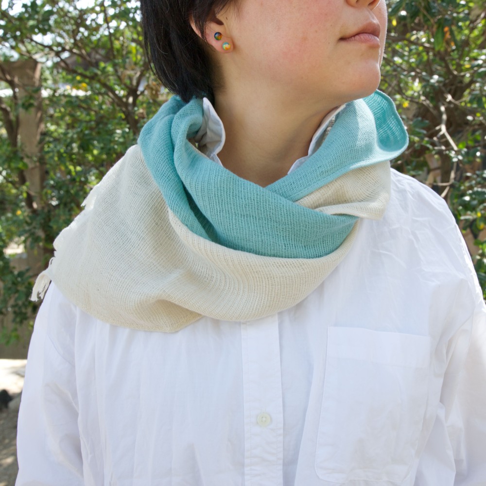 【コットンコンビマフラー】403ペパーミントグリーン×サンドベージュ／オーガニックスーピマコットン100％・UVカット