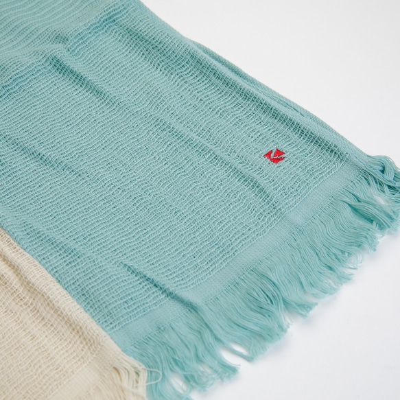 【棉質組合圍巾】403薄荷綠x沙米色/100%有機蘇比馬棉/防紫外線 第4張的照片