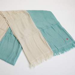 【棉質組合圍巾】403薄荷綠x沙米色/100%有機蘇比馬棉/防紫外線 第5張的照片