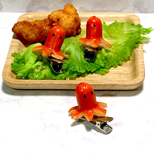 ꫛꫀꪝ【タコさんウインナー】ベビーヘアクリップ　キッズヘアクリップ　ヘアピン fakefoodjapan_sausage-octopus-