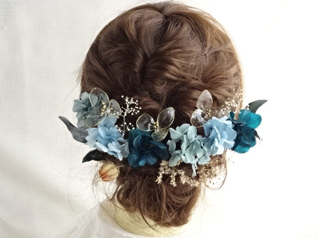 和装×ドライフラワー×アメリカンフラワーの髪飾り 　結婚式／卒業式／成人式
