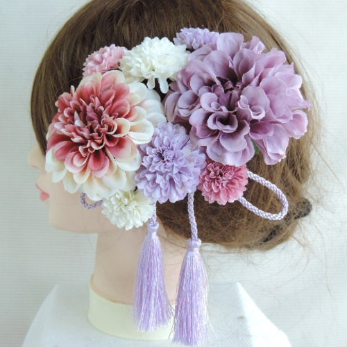 ラベンダー パープル ピンク 大人可愛い 成人式髪飾り 和装髪飾り 成人