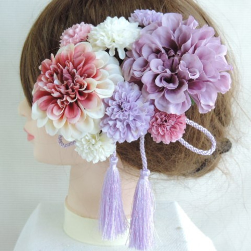 ラベンダー パープル ピンク 大人可愛い 成人式髪飾り 和装髪飾り 成人