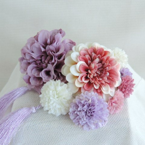 ラベンダー パープル ピンク 大人可愛い 成人式髪飾り 和装髪飾り 成人