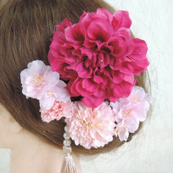 桜とローズピンクダリアの髪飾り 5枚目の画像