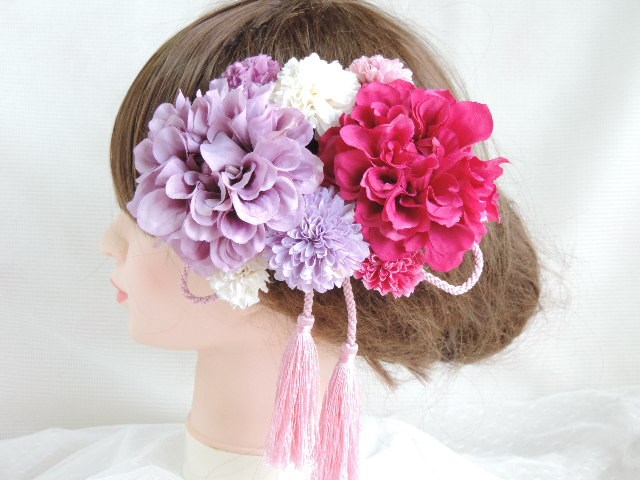 ピンクとラベンダーのレトロ可愛い髪飾り