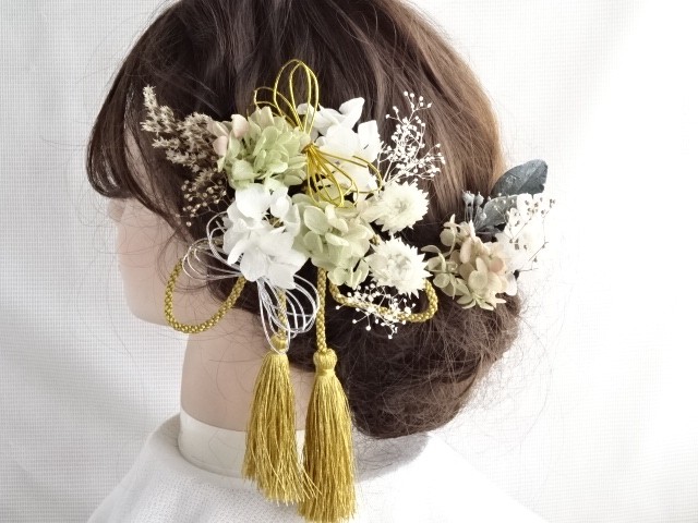 水引の髪飾り　卒業式　成人式　結婚式　ドライフラワー　プリザーブドフラワー