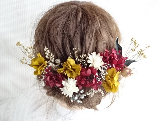 ドライフラワー　ウェディング　ヘッドドレス　髪飾り　卒業式　成人式