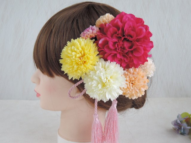 ローズピンクにレモンイエローが可愛い髪飾り